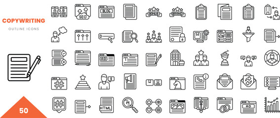 copywriting outline icon collection. Vector illustration