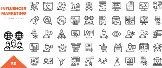 influencer marketing outline icon collection. Vector illustration