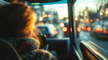 Cityscape viewed from a bus