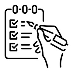 A linear style icon of marking checklist with pen 