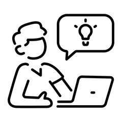 A line style icon of a character having sales idea 