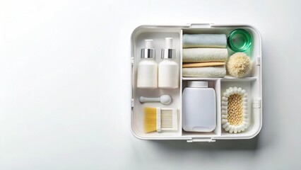 Bird's-Eye View of Fresh Hygiene Box, Close-up Macro Flat Lay