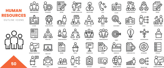 human resource outline icon collection. Vector illustration