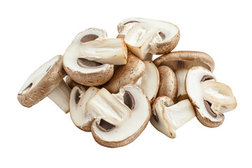Sliced brown mushrooms, pile, isolated, studio