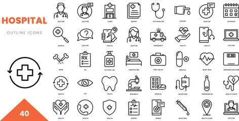 hospital outline icon collection. Vector illustration