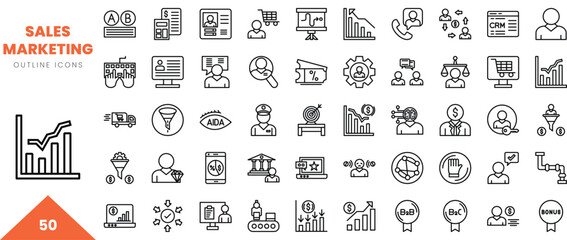 sales outline icon collection. Vector illustration