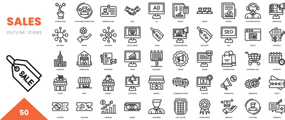 sales marketing outline icon collection. Vector illustration