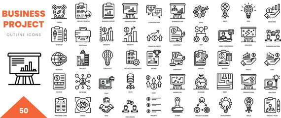 business project outline icon collection. Vector illustration