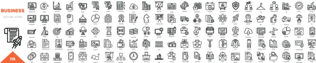 business outline icon collection. Vector illustration