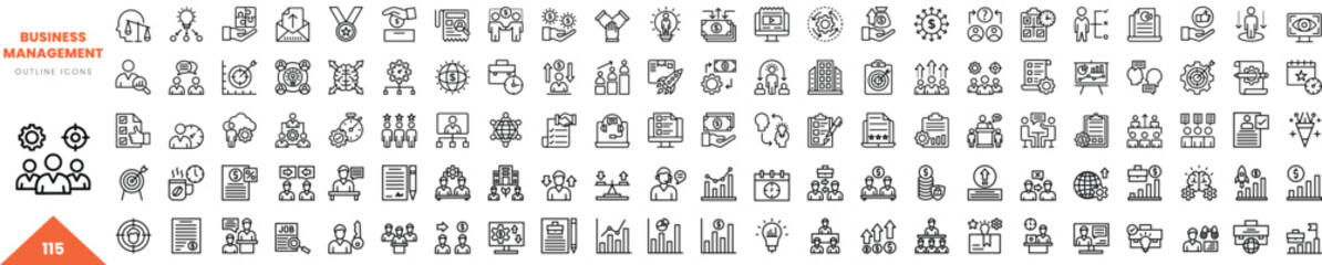 business management outline icon collection. Vector illustration