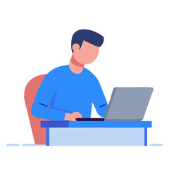 Person working on a laptop at a desk in a colorful illustration, productivity and technology concept