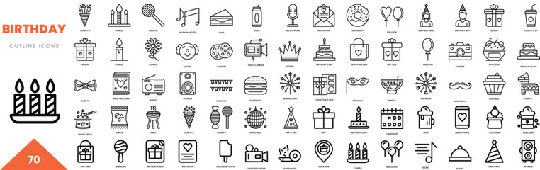 birthday outline icon collection. Vector illustration