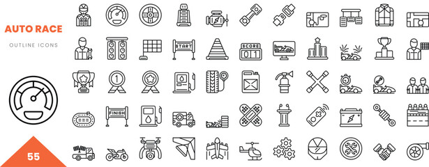 auto race outline icon collection. Vector illustration