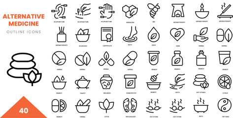 alternative medicine outline icon collection. Vector illustration