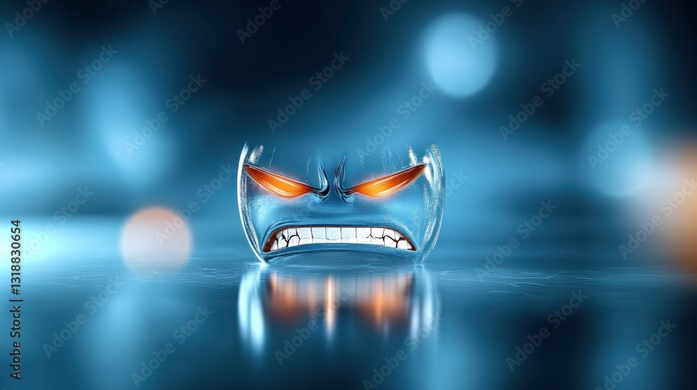 Poster Furious animated character with glowing eyes digital realm 3d art futuristic environment close-up view emotion and power