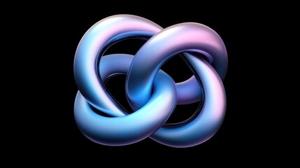 Abstract iridescent knot design on black background.