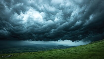 Obraz premium Dark Storm Clouds Over Green Landscape