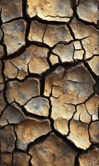 Cracked Dry Earth Texture Close Up, Drought and Desertification Pattern