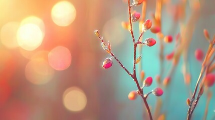   A close-up of a plant with drops of water and a blurry bokeh of light in the background