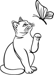 cat and butterfly vector illustration