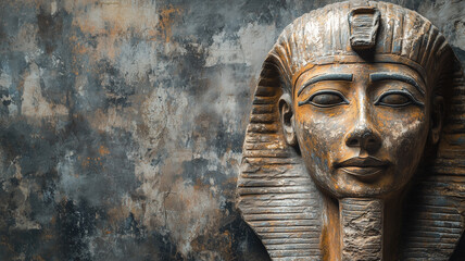 Ancient Egypt concept background with empty copy space. Egyptian pharaon Sphinx horizontal banner. Ancient Egyptian God creative poster. Digital painting in photo style. AI artwork.