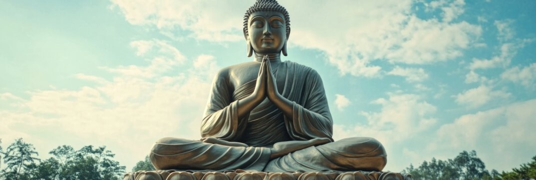 Statue of Buddha in meditative pose, highlighting the peaceful and contemplative nature of Buddhism.