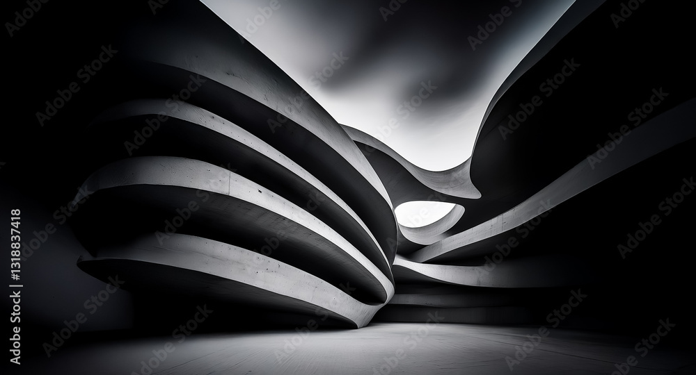 Leinwandbilder abstract monochrome architecture featuring curved, layered structure. modern minimalist design with 