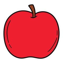 Hand drawn cartoon red apple on white background.