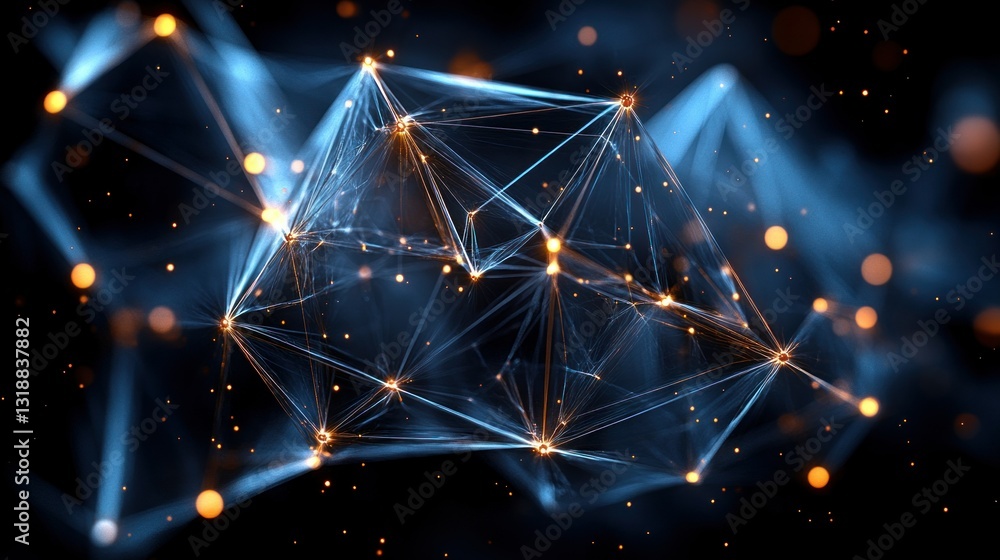 Poster glowing network structure in dark digital space