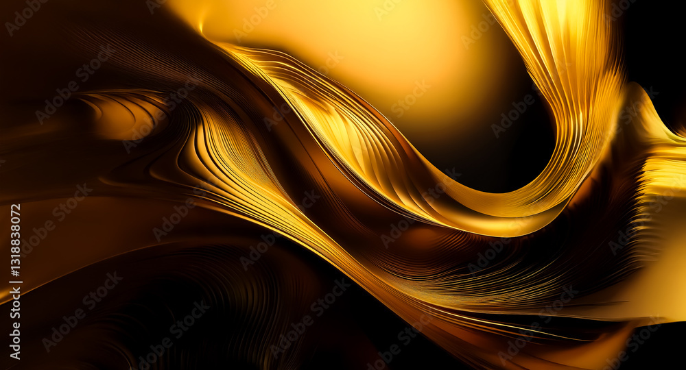 Poster golden abstract waves flow smoothly, creating a luxurious and elegant feel with fluid motion and ric