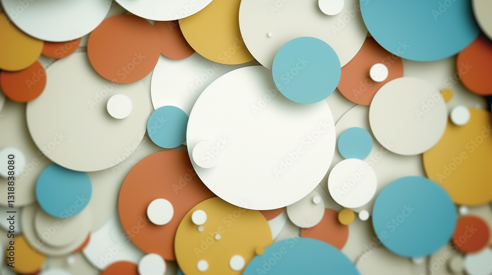Poster colorful circle composition: a vibrant arrangement of multicolored circular elements overlaps each o