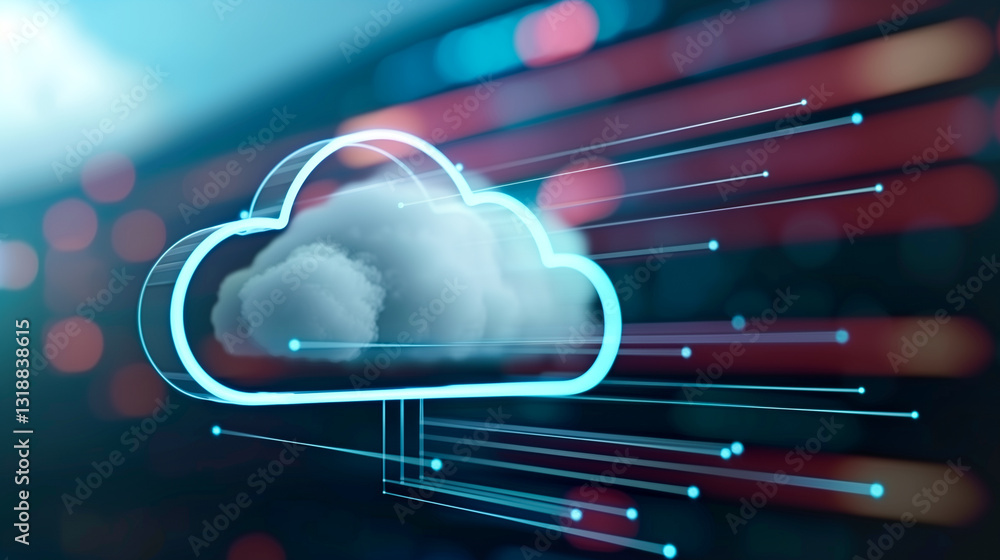 Poster cloud computing's futuristic glow: a radiant, stylized cloud, symbolizing digital data storage and r