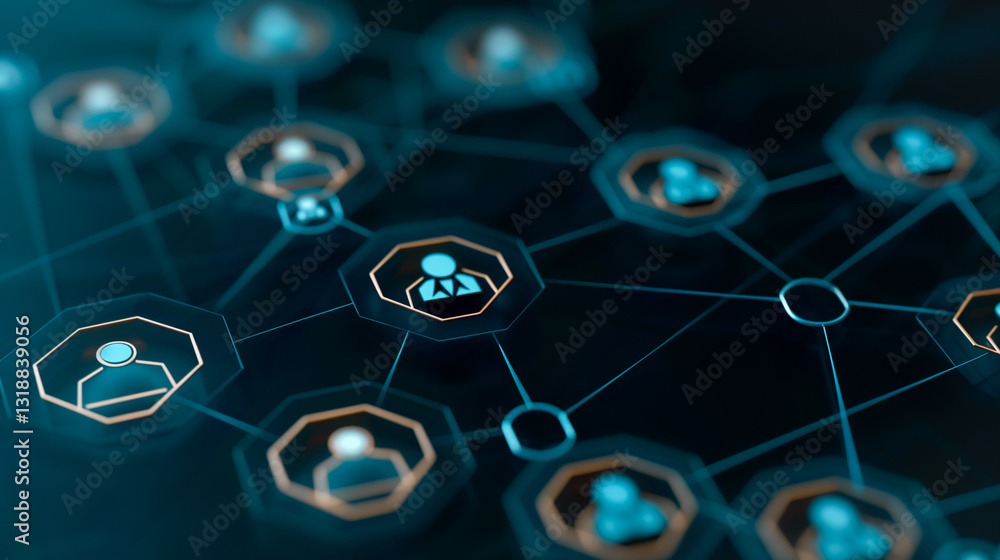 Poster network of connections: illustrating interconnectedness with a vibrant display of profile icons link