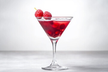 Raspberry and berry cocktail in a transparent glass, completely white background