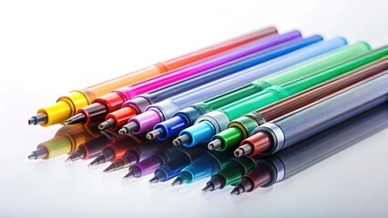 High-Angle View of Colorful Marker Pens on White Background with Copy Space