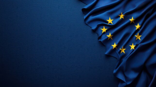 European Union Flag Draped Elegantly on Blue Background