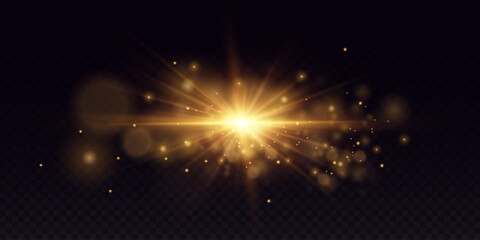 Obraz premium Golden bright flash, explosion of star and light. On a transparent background.
