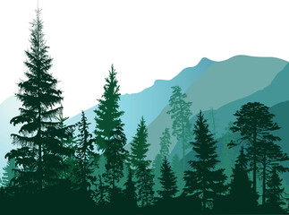 Fototapeta premium dark blue illustration with mountain pine forest