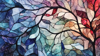 Ornate intertwining vines, stained glass reflections, soft watercolor texture, deep gemstone colors. 