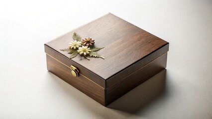Luxury Handmade Gift Box, Eco-Friendly Packaging, Natural Wooden Crate, Sustainable Design, Top View Product Photography