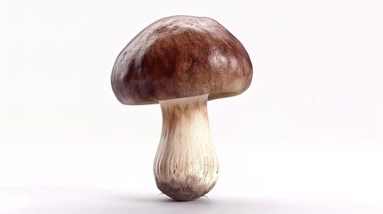 A champignon and a mushroom are isolated on a clean white background with a clipping path applied. The image showcases a full depth of field, highlighting the detailed texture and shape of these fungi