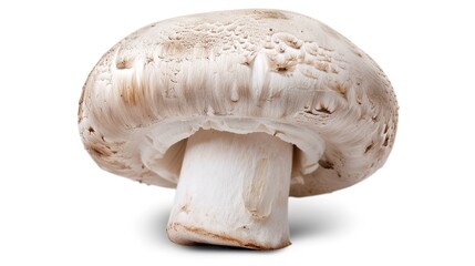 A champignon and a mushroom are isolated on a clean white background with a clipping path applied. The image showcases a full depth of field, highlighting the detailed texture and shape of these fungi