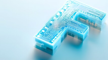 Illuminated Circuitry: A close-up view of the letter F crafted from intricate circuitry, glowing with an ethereal light, suggesting technological advancement and digital innovation.