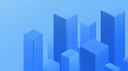 Abstract isometric city skyline, blue buildings.