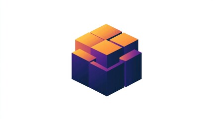 Fototapeta premium Abstract isometric cube structure with gradient colors.