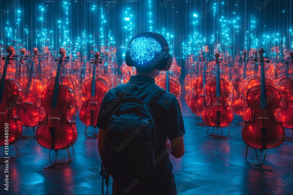 Aufkleber interaction of sound and light in a vibrant installation featuring illuminated instruments and a con