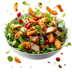 A Crispy Chicken Salad with Strips of Chicken and Mixed Greens Isolated on Transparent Background