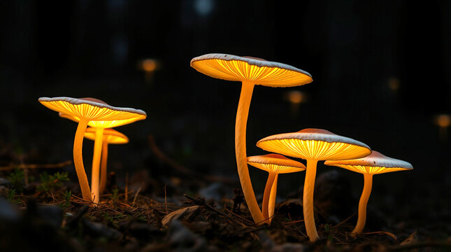 A collection of glowing mushrooms in a dark forest – Generative AI
