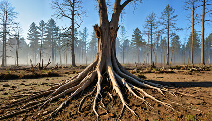 Le dernier arbre debout dans un paysage dévasté par la tempête