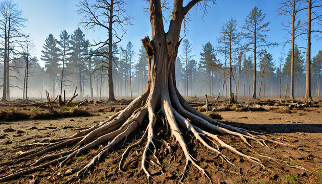 Le dernier arbre debout dans un paysage d&eacute;vast&eacute; par la temp&ecirc;te